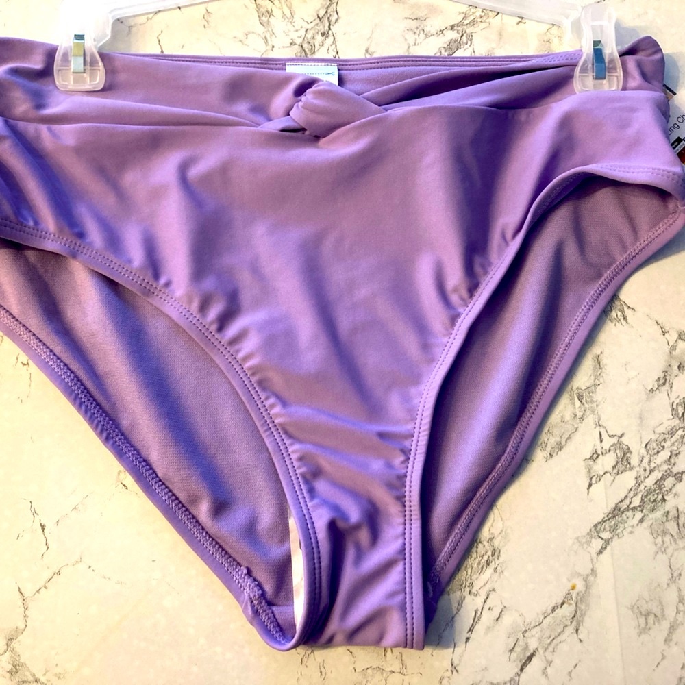 High-Waist Twist Swim Purple Bottoms from Time and Tru